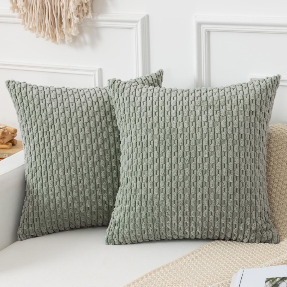 Ultra-Soft Textured Pillow Covers Grayish-Green 22x22” (2 pack)